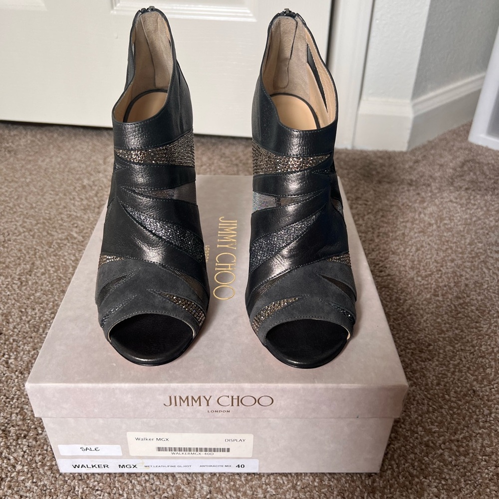 Jimmy Choo Walker Peep-Toe Ankle Boots size 40